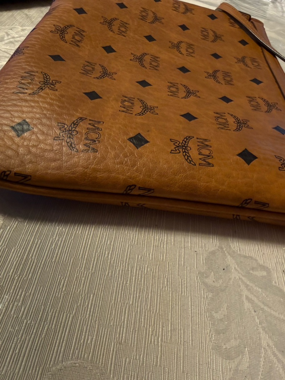 MCM Multicolor Geometric Lined Pouch with Cognac Trim - Picture 8 of 14